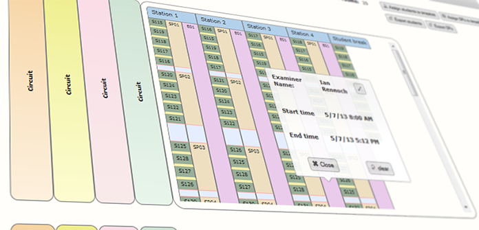 Screenshot of OSCE Managers' timetable and assignment screen